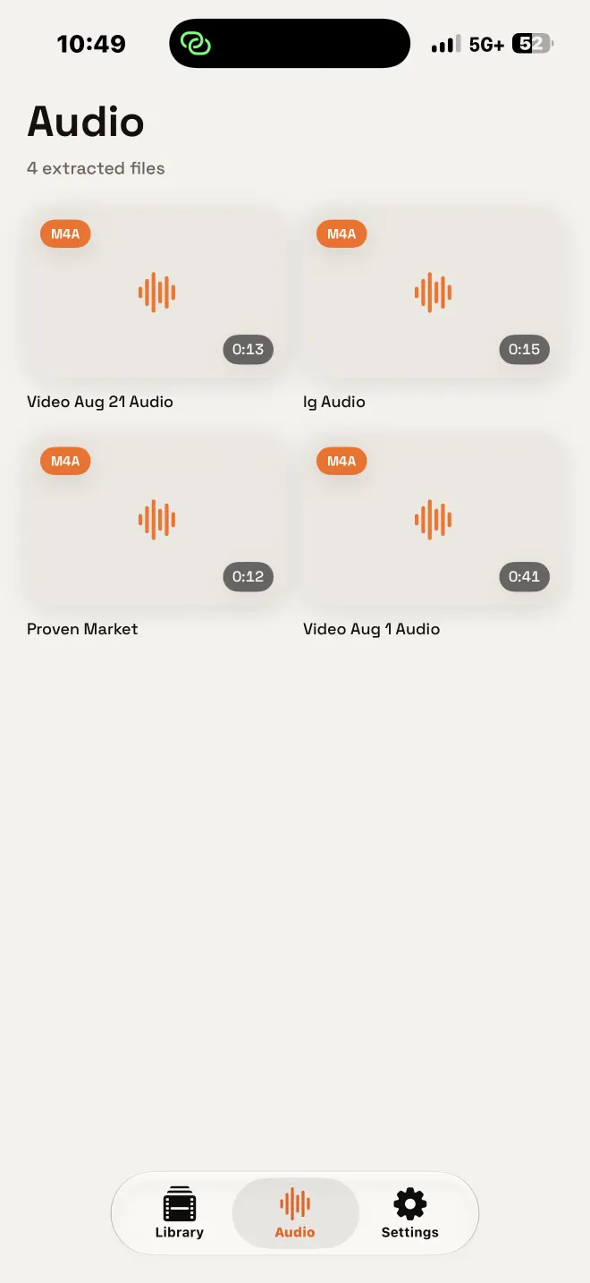 Audio library of extracted files