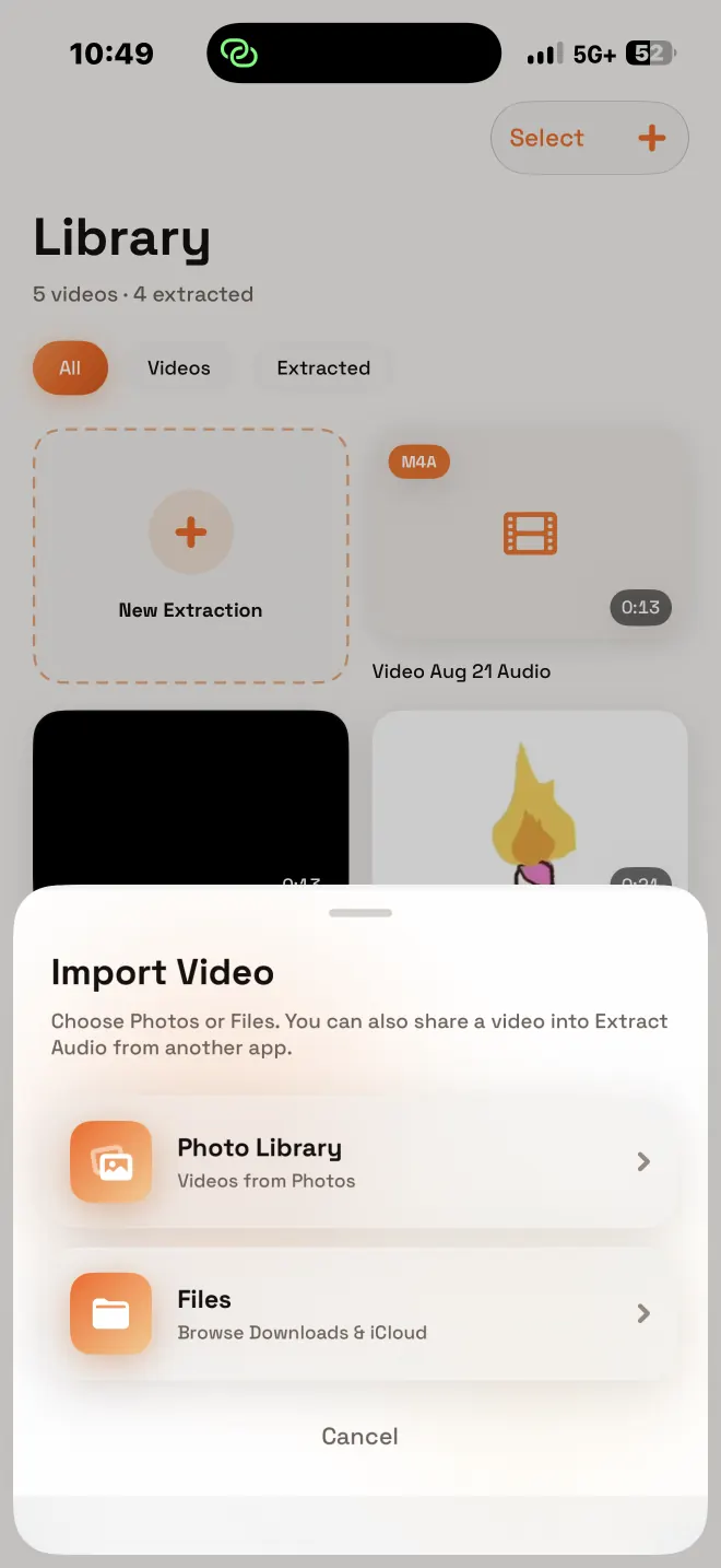 Import video from Photo Library or Files