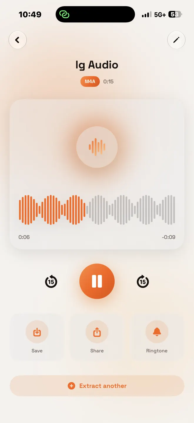 Audio player with waveform and share options